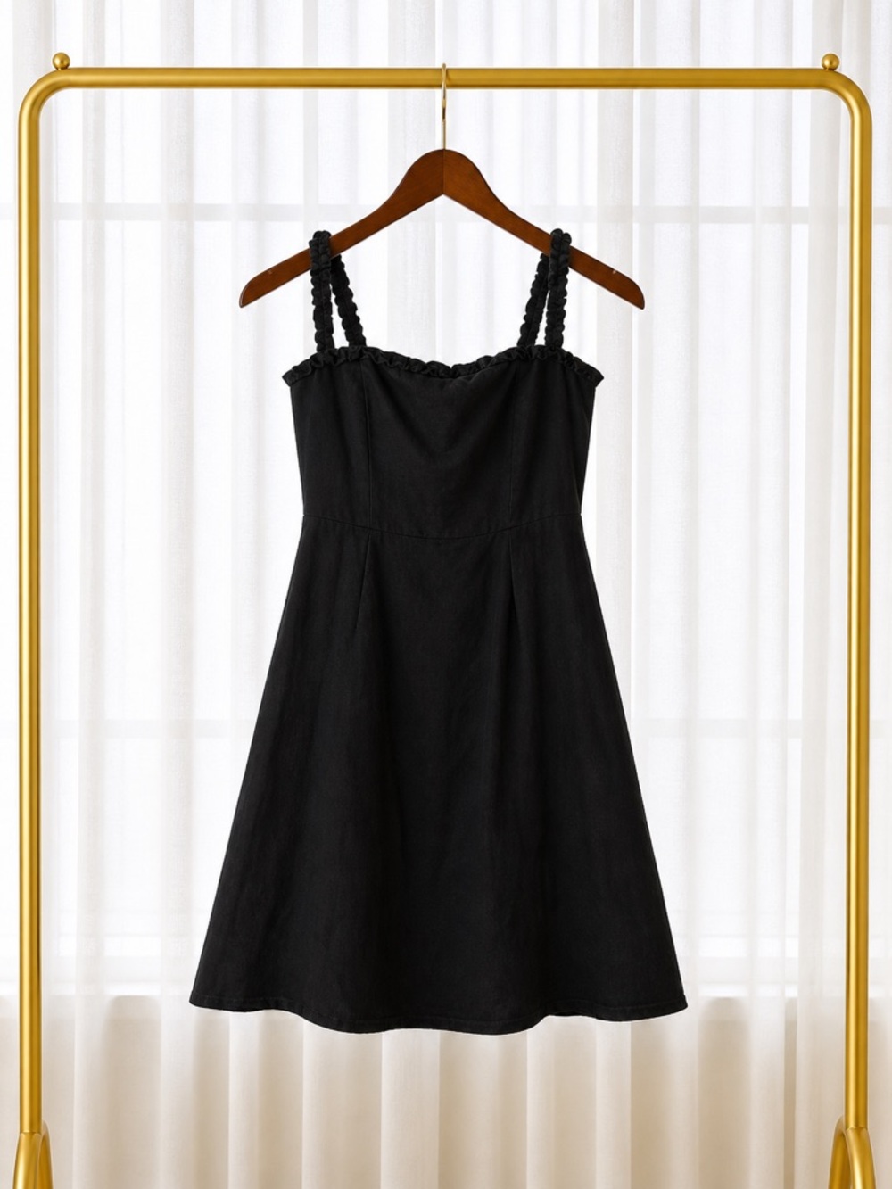 Reformation Black Braided-Strap A-Line Mini Dress